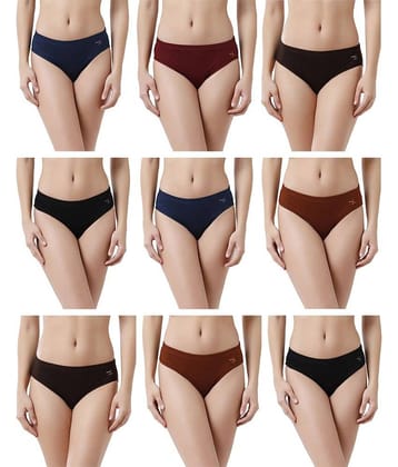 Rupa Jon Multicolor Cotton Solid Women's Briefs ( Pack of 9 )