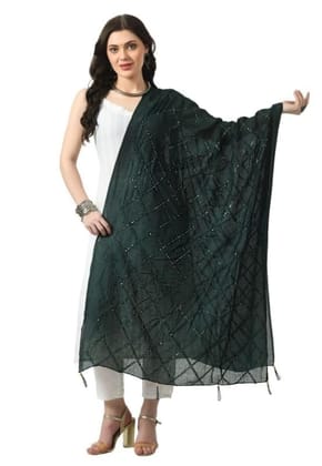 Women's Chanderi Self Degine Dupatta (Green)-PID51265
