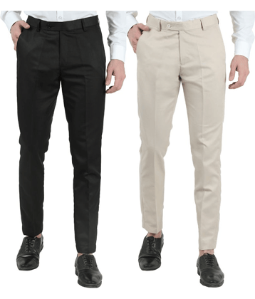 VEI SASTRE - Multicolor Cotton Blend Slim Fit Men's Formal Pants (Pack of 2)