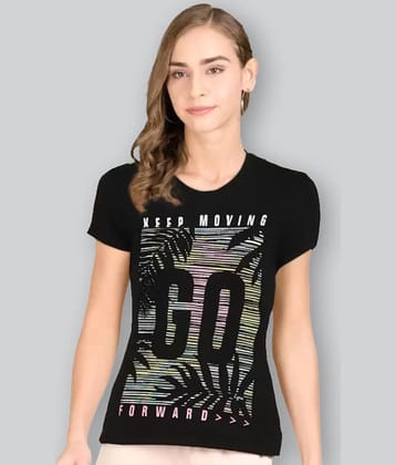 LYRA Women Cotton Printed Regular Fit Round Neck T-Shirt ( Black )