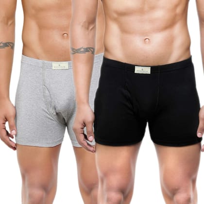 Men's Mid-Rise Classic Cotton Trunks  - Pack Of 2 Black / Light Grey S