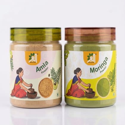 Amla & Moringa Powder Combo - 200 gm - 200 gm - Combo pack containing two jars of herbal powder