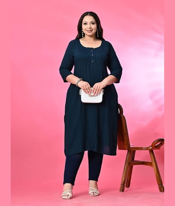 PrettyPlus by Desinoor.com Rayon Solid Straight Women's Kurti - Teal ( Pack of 1 )