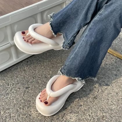 White Thick Sole Comfy Flip Flop-35-36
