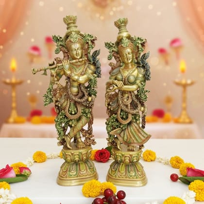 Brass Radha Krishna Pair Idol - Handcrafted Temple Statue, Height : 29 Inch (BSMAS073)