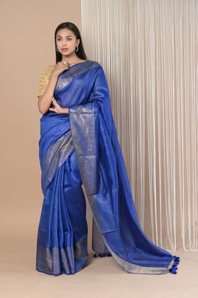 Exclusive Pure Moonga Tussar Silk Saree With Beautiful Border ~ Indigo Blue