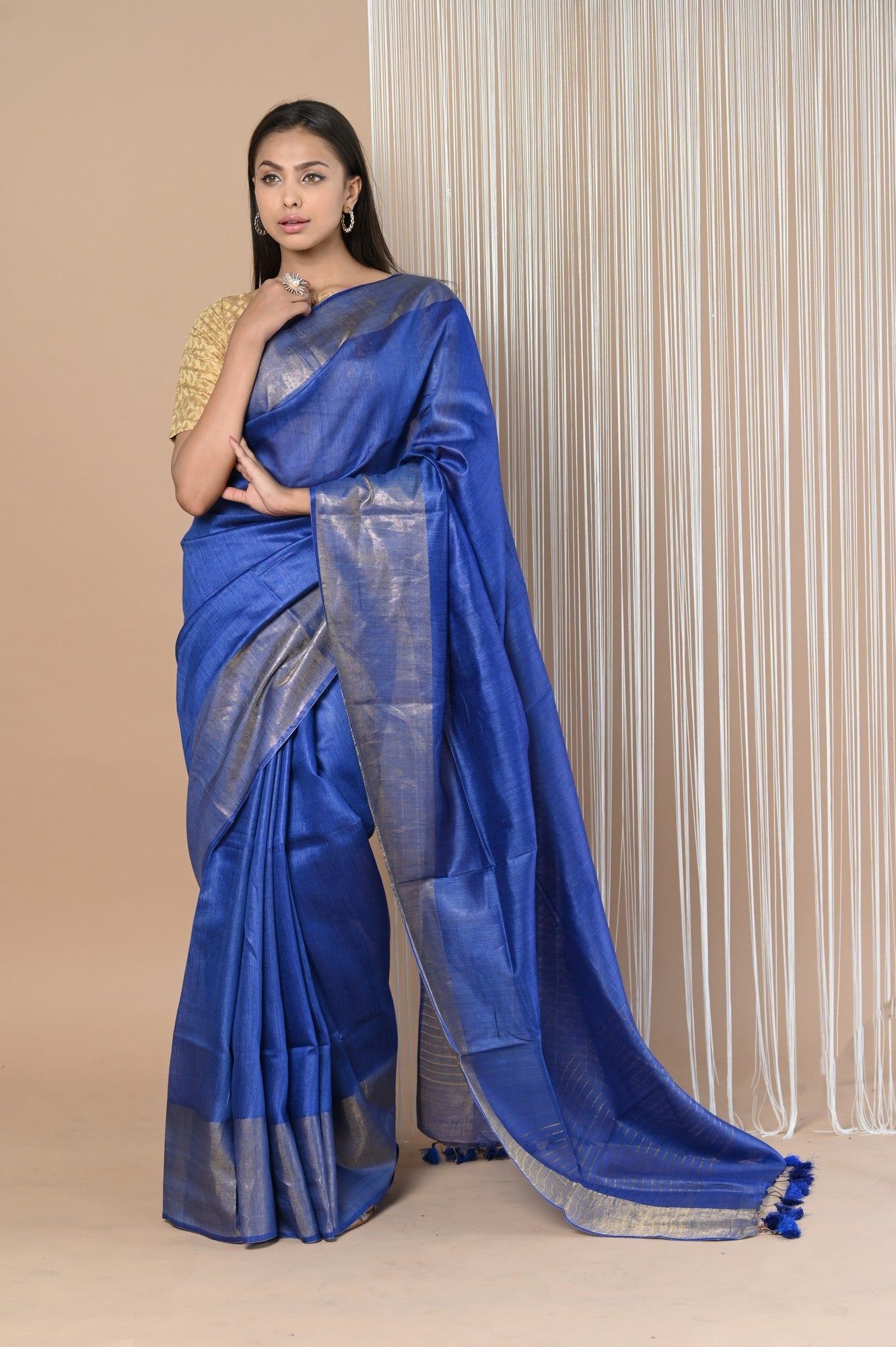 Exclusive Pure Moonga Tussar Silk Saree With Beautiful Border ~ Indigo Blue
