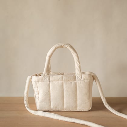 Crinkle Stripe Tote (Mini)-Mini / Crinkle Cotton - Natural