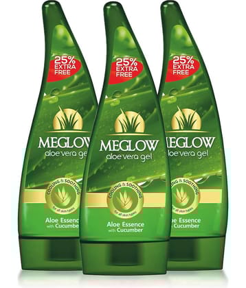 Meglow Aloe Vera Gel for Skin Hydration with Cucumber Extracts for Moisturizing 125g ( Pack of 3 )