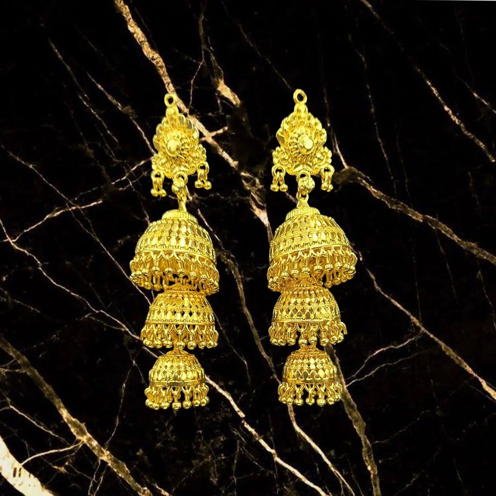 Gold Plated Multi-Layer Jhumka Earrings – Traditional & Festive Jewelry