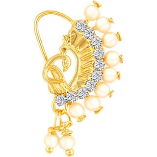 Vighnaharta Gold Plated with Peals Alloy Maharashtrian Nath Nathiya./ Nose Pin for women VFJ1004NTH-TAR