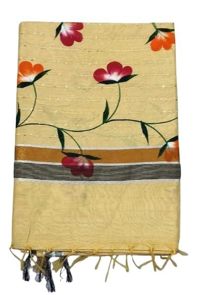 cotton handpainted Saree for Women, yellow [BH45hand]