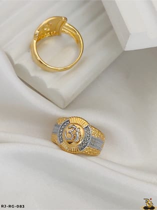 Attractive look rajwadi om design gold plated ring for men's-RG-083-20