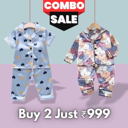 2 NIGHT SUITS COMBO FOR BOYS AND GIRLS (Printed heart)-1-2 year