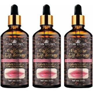 PARK DANIEL Natural Caffeine Lip Serum Oil With Vitamin E and Almond Oil- For Soft Lips Combo Pack Of 3 Bottles of 30ml (90ml) (90 ml, Brown)