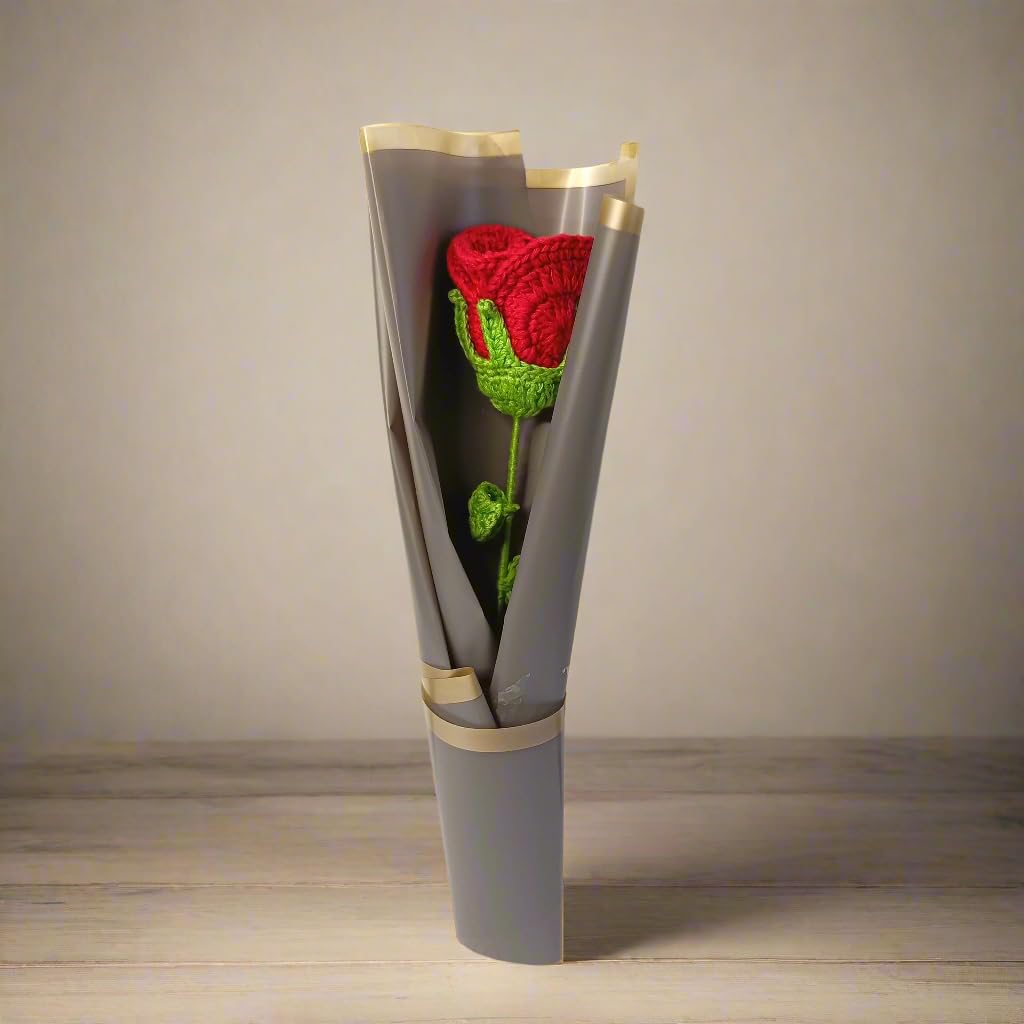 1pcs Artificial Crochet Flower Bouquet/Artificial Flowers Bunch/Crochet Flowers Bouquet/Crochet Flowers/Flowers Bouquet Gift for Girls Home Decor,Gifting,etc. (Red Rose Bouquet)