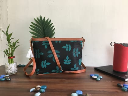 Minsk - 3 zip- Big size - Sling Bag - Black Leaf
