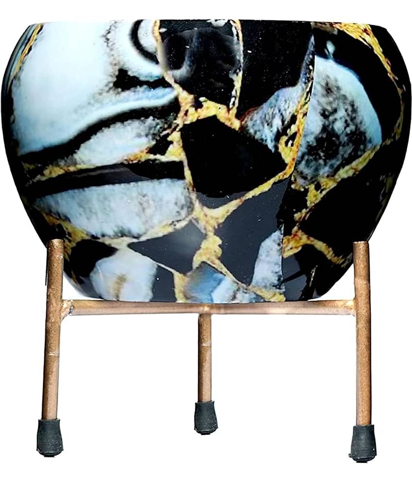 HOMSSY - Black Metal Decorative Pots ( Pack of 1 )