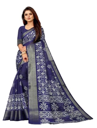 Generic Women's Cotton Silk Saree with Blouse (Navy Blue, 5 - 6 Mtrs)