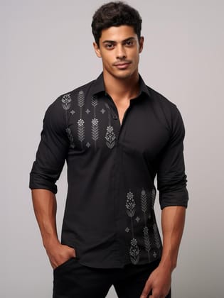 Black Ethnic Motifs Printed Casual Shirt-BLACK / S