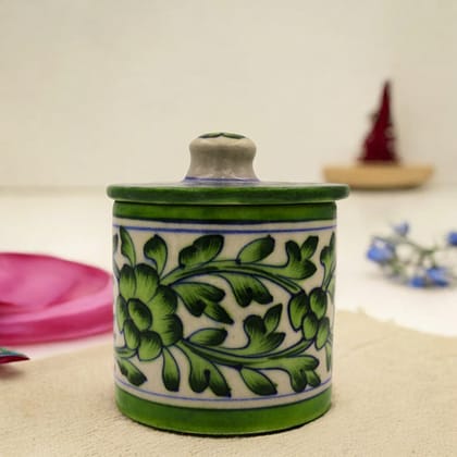 Blue Pottery Green Jar with Lid