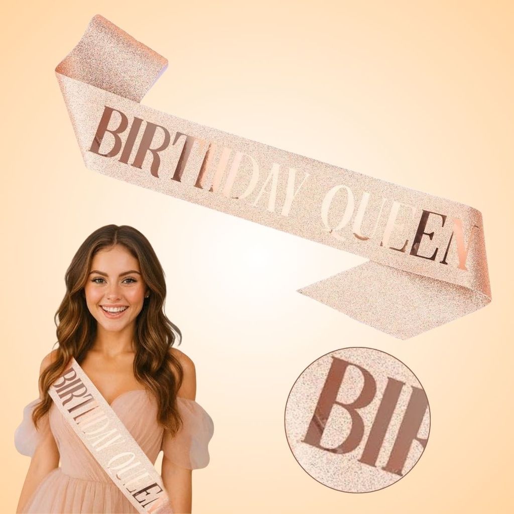 Birthday Queen Sash with Shimmry Texture and Glossy Text - 1PC - Party and Festive Needs | Buy online on ZillyBuy