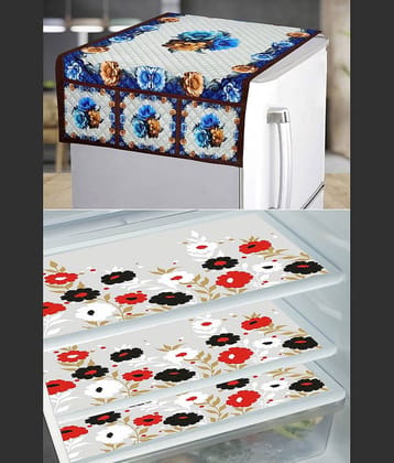 Grisha Cotton Floral Printed Fridge Mat & Cover ( 99 53 ) Pack of 4 - Brown