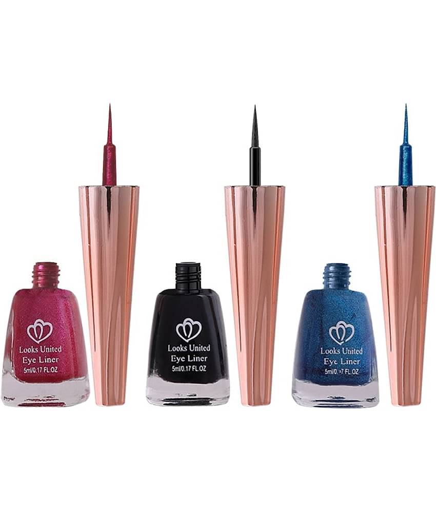 Looks United Metallic Long Lasting Intense Single Stroke Fashion Eyeliner (Metallic Blush Pink, Coal Black, Looks United Metallic Blue Orchid)Pack Of 3