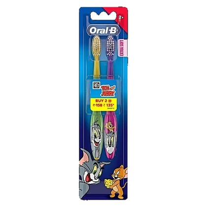 Oral-B Kids Toothbrush - Tom & Jerry, Extra Soft Bristles, Easy To Hold Handle, 2+ Years, 2 pcs