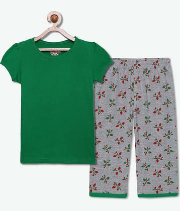 Sini Mini Pack of 1 Girls Cotton Top With Capris ( Dark Green )