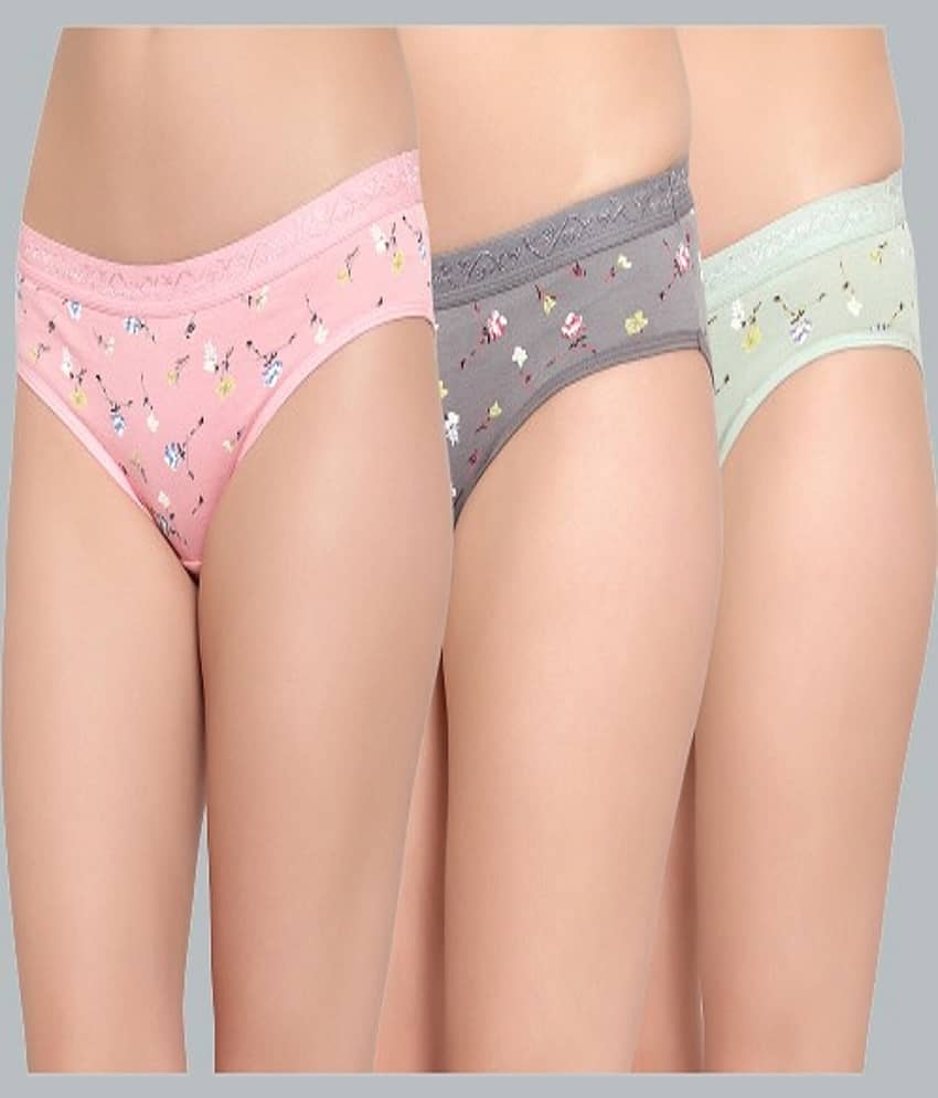Bruchi Club Pack of 3 Cotton Printed Women's Hipster ( Multi Color ) Hipster Panty