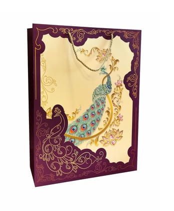 Premium Peacock 200 GSM Matt Lamination With Gold Foil Paper Gift Bags, Ideal For Premium Gifting, Wedding Gifts, & Gifting on Special Occasions (Size: 16.6 x 12.2 x 4.8 inch) -  5