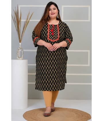 Avnii Pack of 1 Cotton Printed Straight Women's Kurti - ( Black )