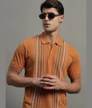 GET GOLF Men Cotton Blend Regular Fit Printed Polo T Shirt ( Brown )