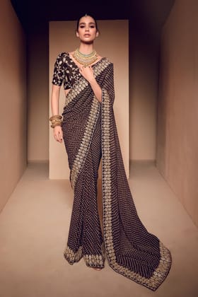 Brown Soft Silk Bandhani Weaving Saree