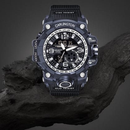 Carlington Analog Digital Sports Watch For Men -3355-Black