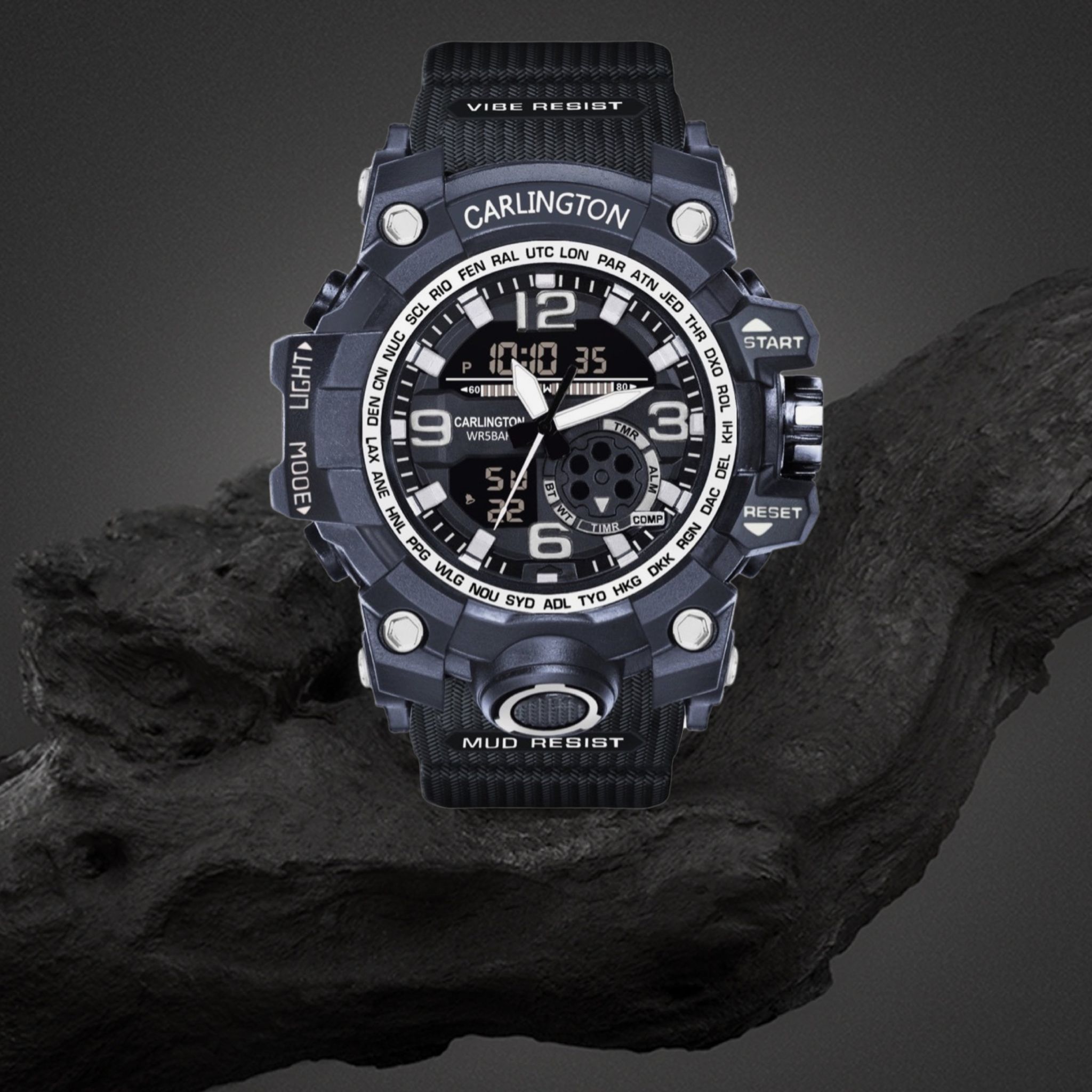 Carlington Analog Digital Sports Watch For Men -3355-Black