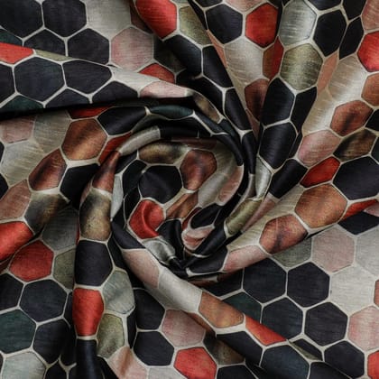 Seamless Hexagon Rainbow Pattern Digital Printed Fabric - Tusser Silk-Polyester / Tusser Silk / 110 CM | 43 Inch