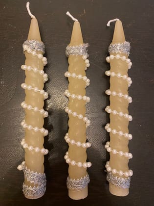 Decorated bee wax decorated candles. 3 candles PCS