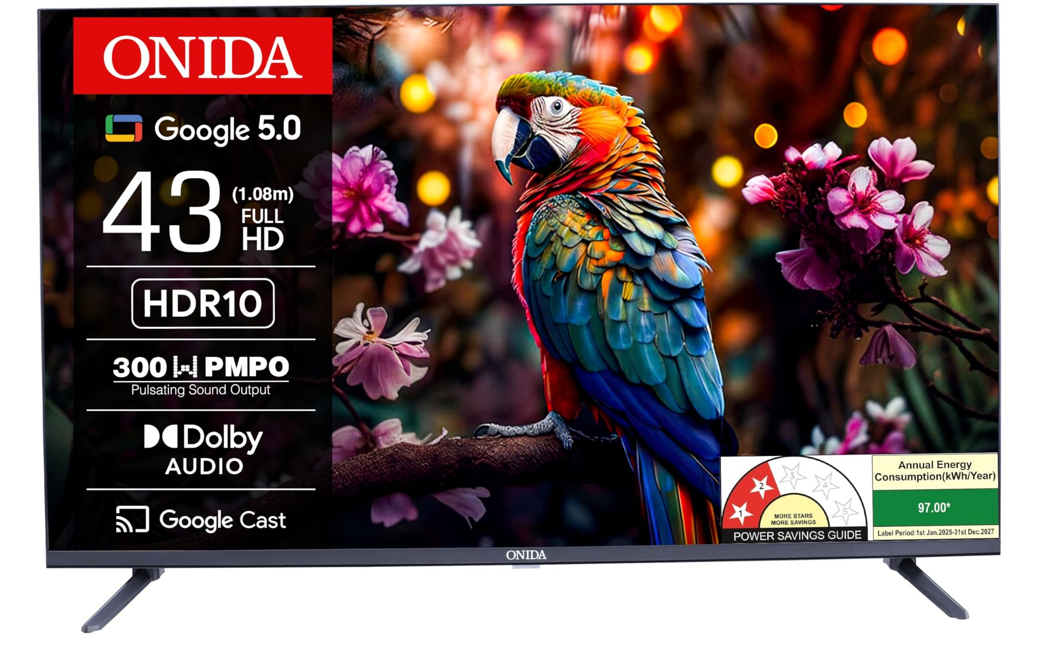 Onida 108 cm (43 inch) Nexg Series Full HD Smart LED Google TV 43FGF Onida 108 cm (43 inch) Nexg Series Full HD Smart LED Google TV 43FGF - Black / 43 inches