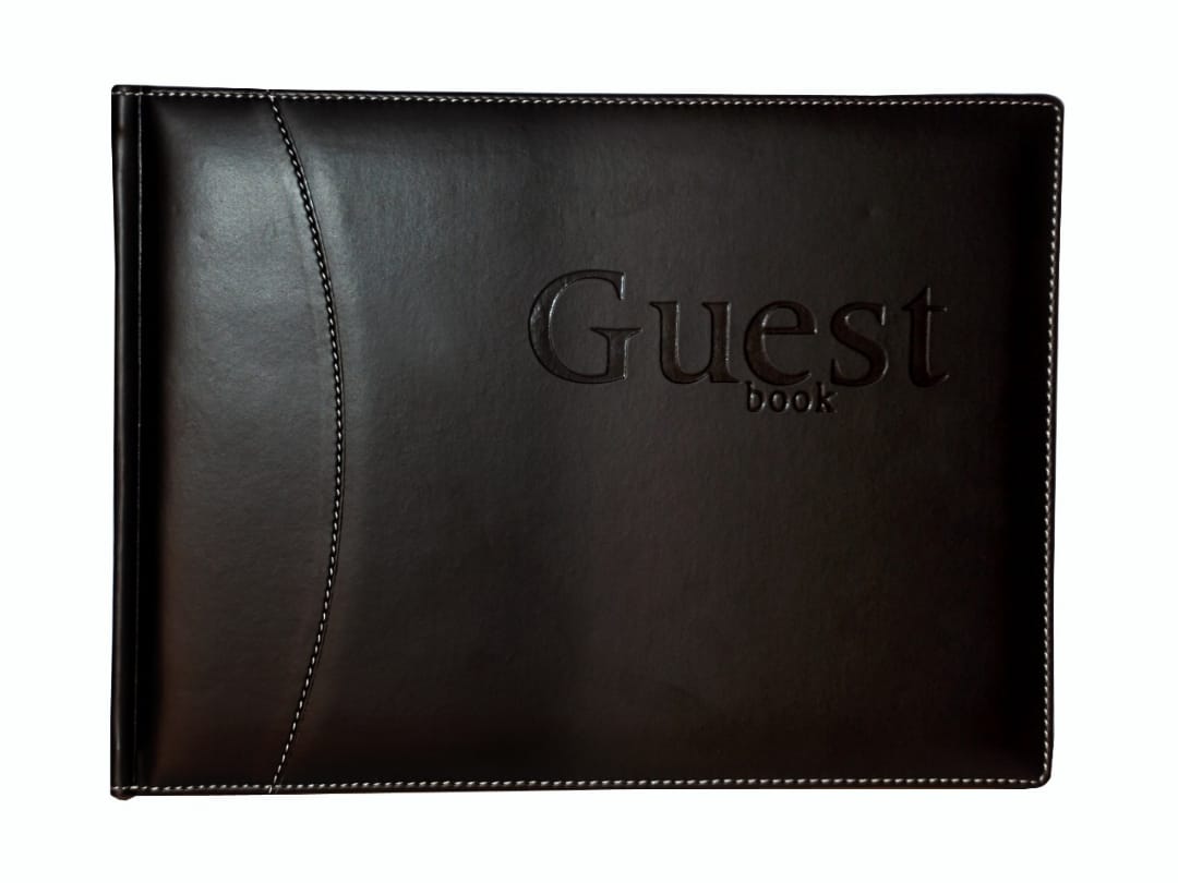Sukeshcraft PU Guest Notebook with White and Grey Paper Print in Mat Black - Ideal for Journals, Notes, and Gifts