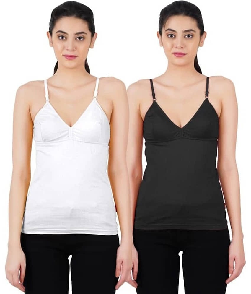 sudarking Pack of 2 Cotton Blended Camisoles ( Black )