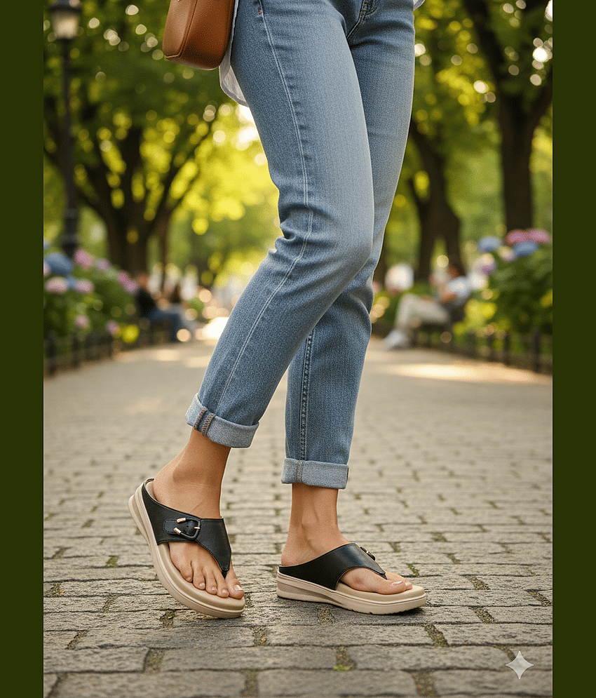 Sir Corbett Black Women's Open Toe Flats