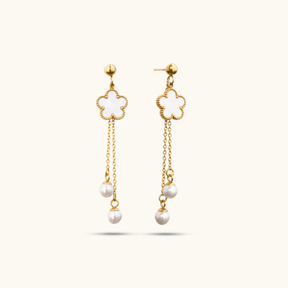 White Clover Thread Earrings - 18K Gold Plated