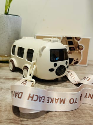 Bus Water Bottle With Strap For Kids | Cute Drinking Jug with Wheels Leakproof, 500 ML | Portable Drinking Bottle for Kids Girls & Boys School Supplies White Color