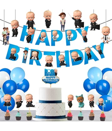 Unicron Theme Birthday Banner + 1 pc. Cake Topper+ 6 Pc. Cutout+ 6 Pc. Cupcake Topper+ 30 Metallic Balloon (Pastal Multicolor) Birthday Decorations Kit, Birthday Decoration items, Birthday Balloon Decoration Combo For Boys, Girls, Kids.