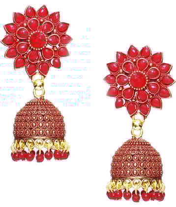 Darshini Designs - Red Jhumki Earrings ( Pack of 1 )