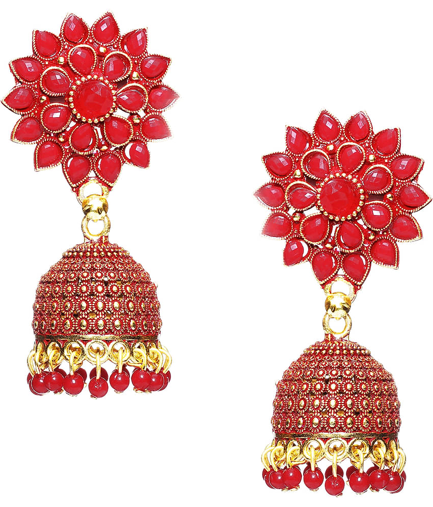 Darshini Designs - Red Jhumki Earrings ( Pack of 1 )