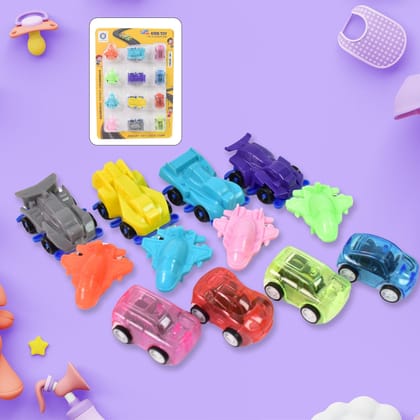 Mini Pull Back Car & Aeroplane Plastic Pull Back Car Cartoon Toys (12 Pcs Set)