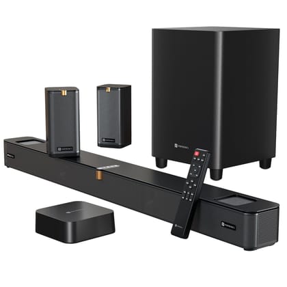 Portronics Sound Slick X1 600W 5.1.2 CH Dolby Atmos Soundbar Home Theatre with Wireless Satellite Speaker, Wired Subwoofer, Wide Comptability
